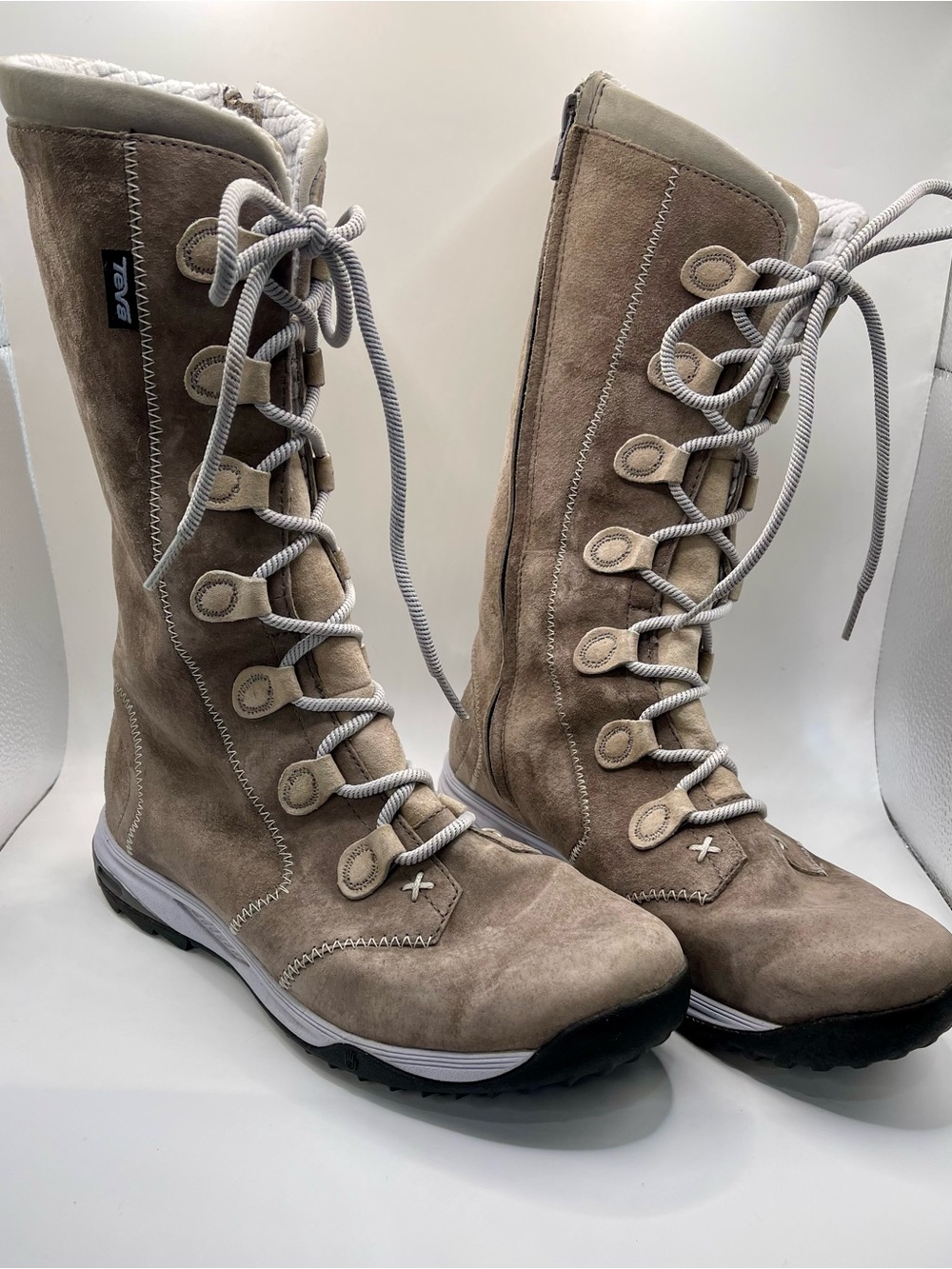 Teva x Spider Kiru Gray Suede Boots Lace-Up Waterproof Tall Women's 7